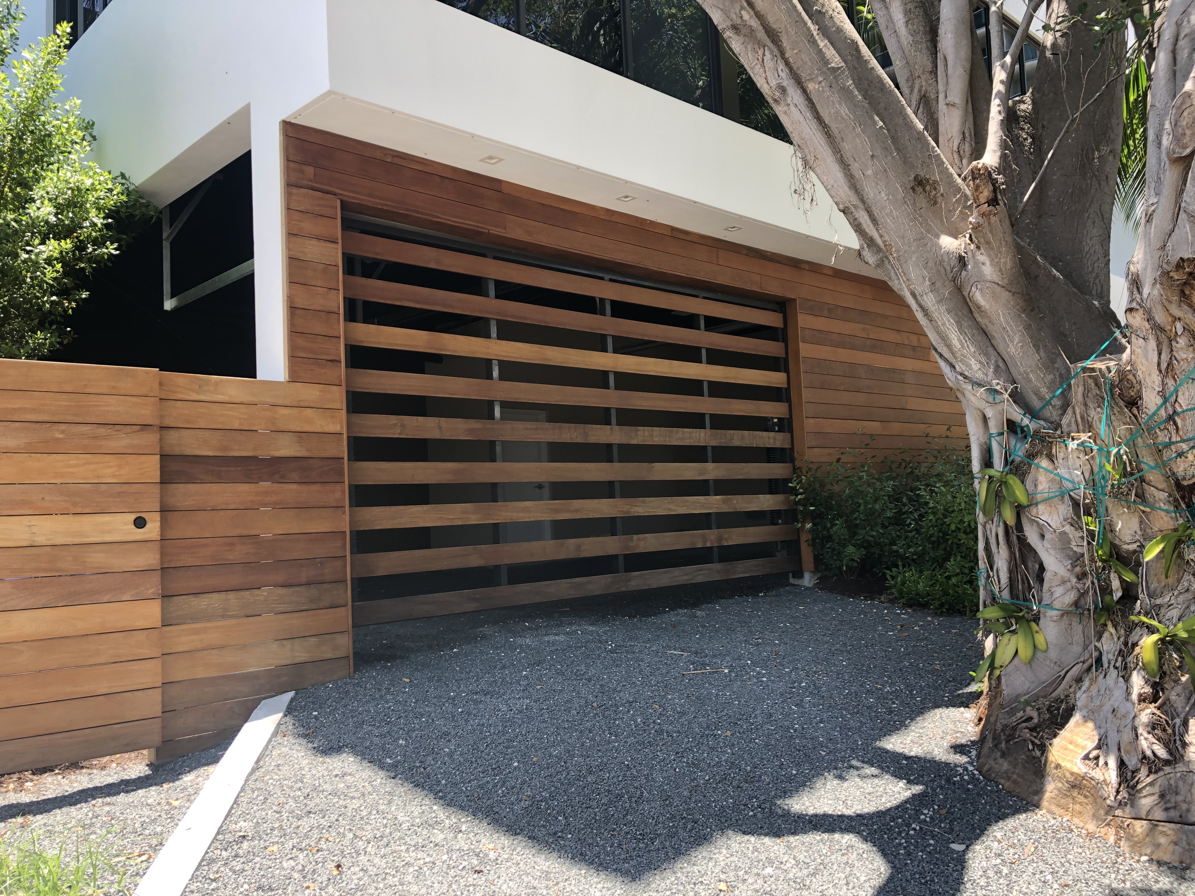Wood and Glass Horizontal Slat Garage Door