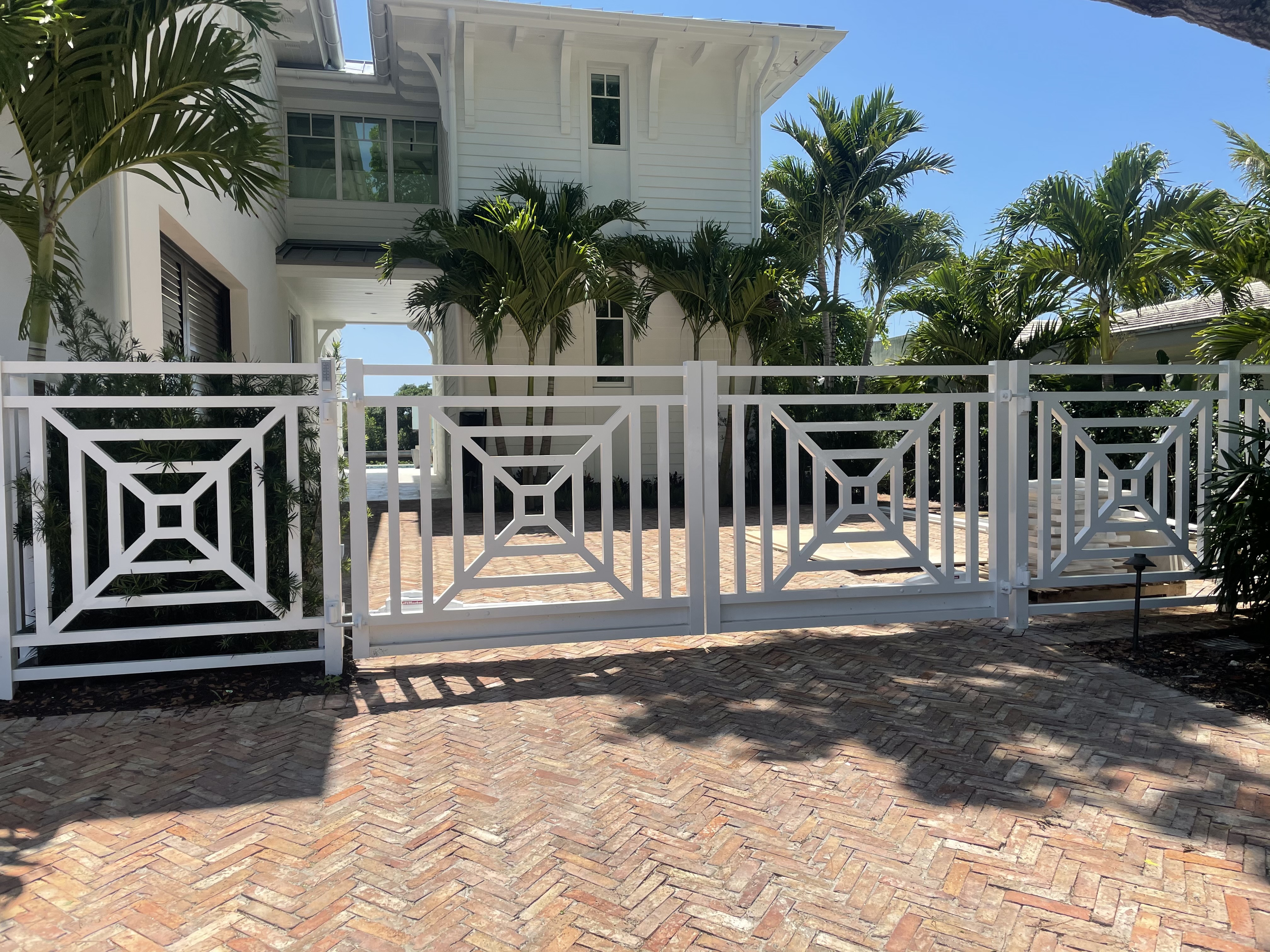 White Geometric Diamond Driveway Gate