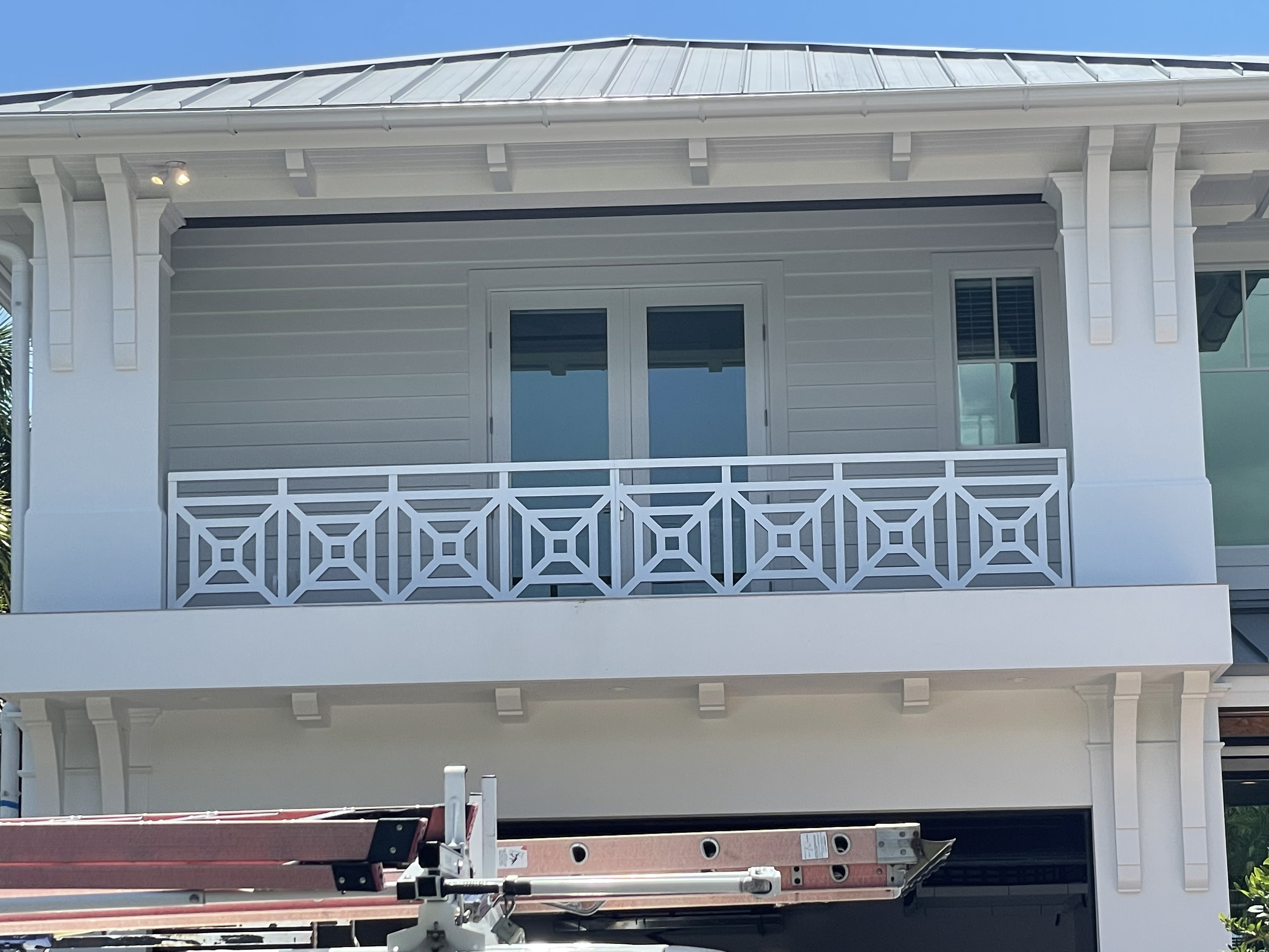 White Geometric Pattern Balcony Railing
