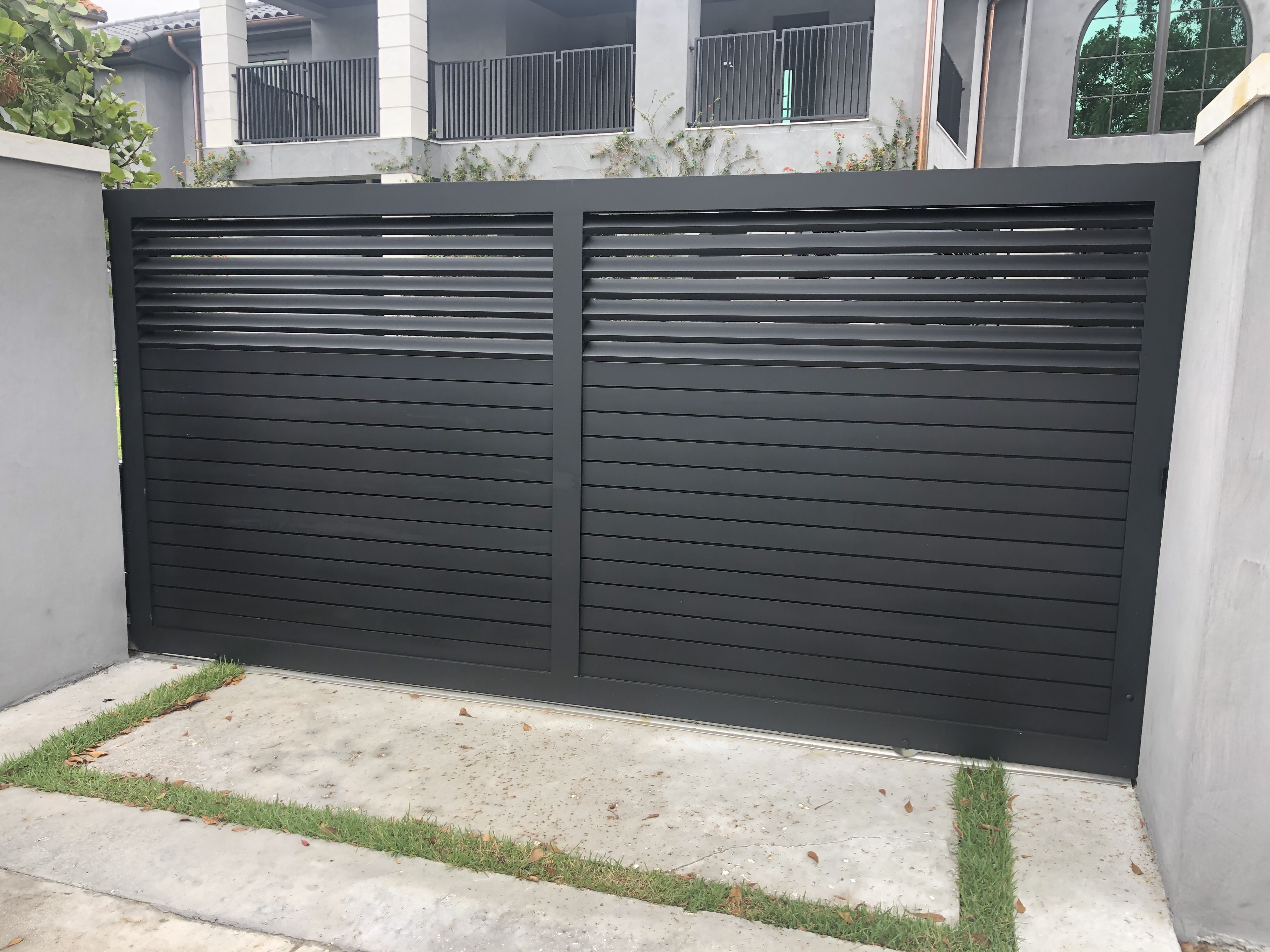 Black Louvered Privacy Driveway Gate