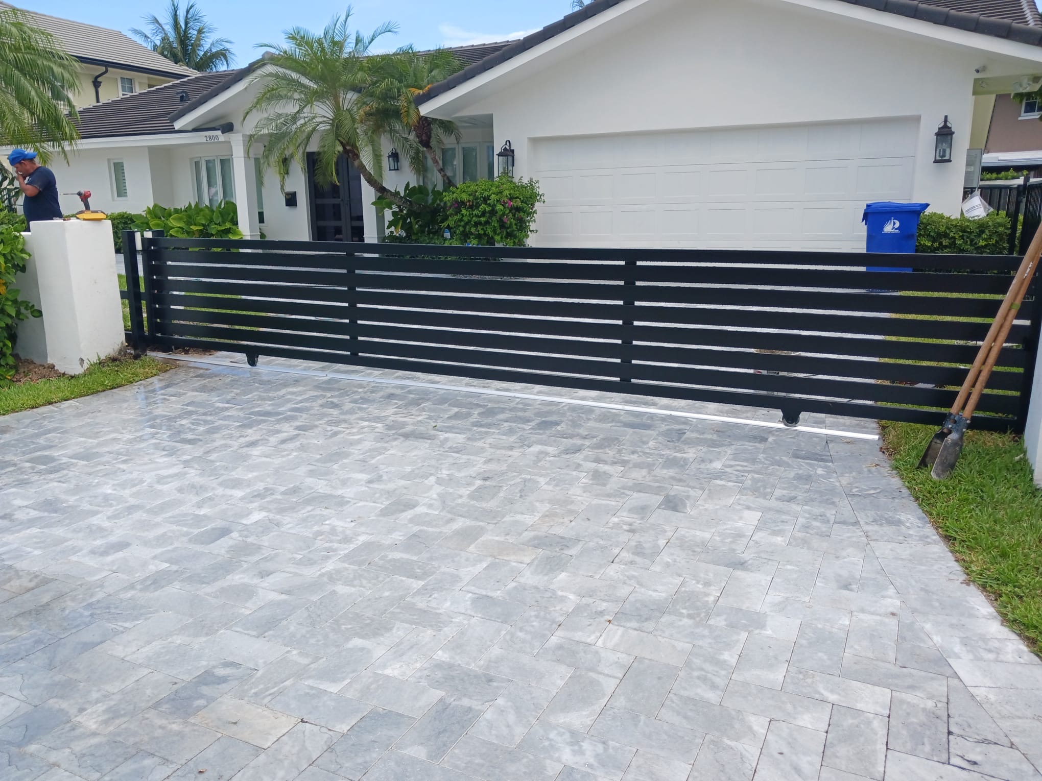 Black Horizontal Slat Sliding Driveway Gate
