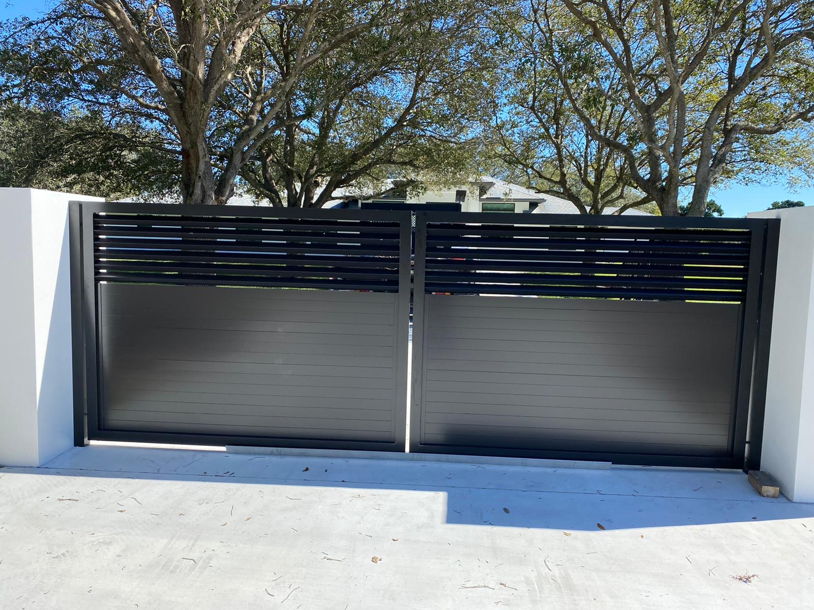 Two-Tone Panel and Slat Sliding Gate